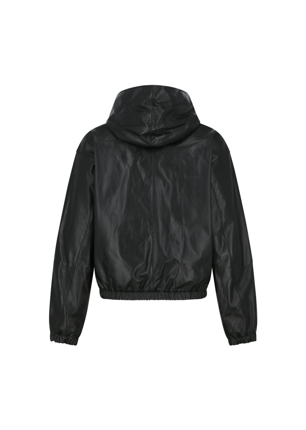 lamb skin leather hood jumper, black