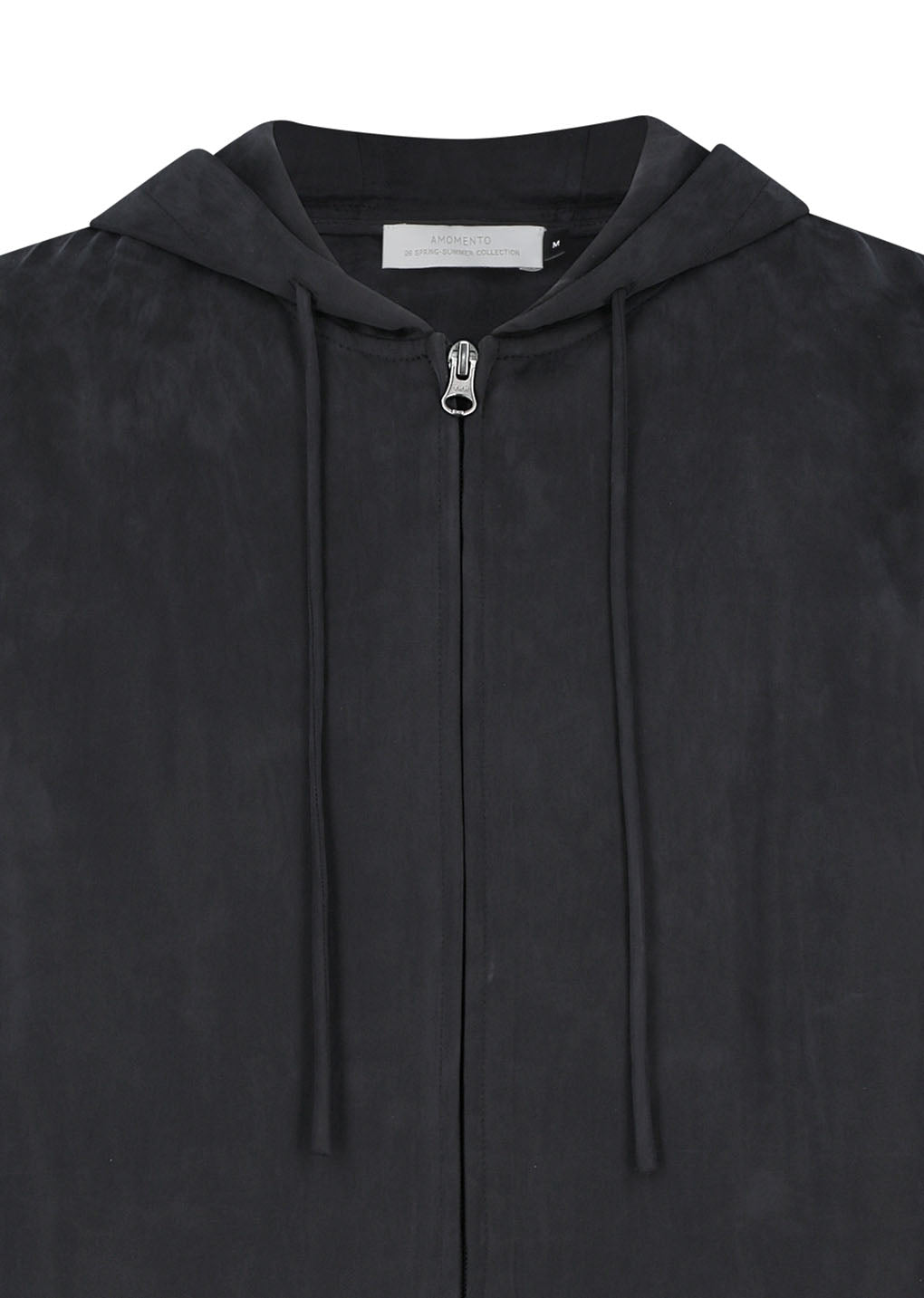 cupro hood zip up jumper, black