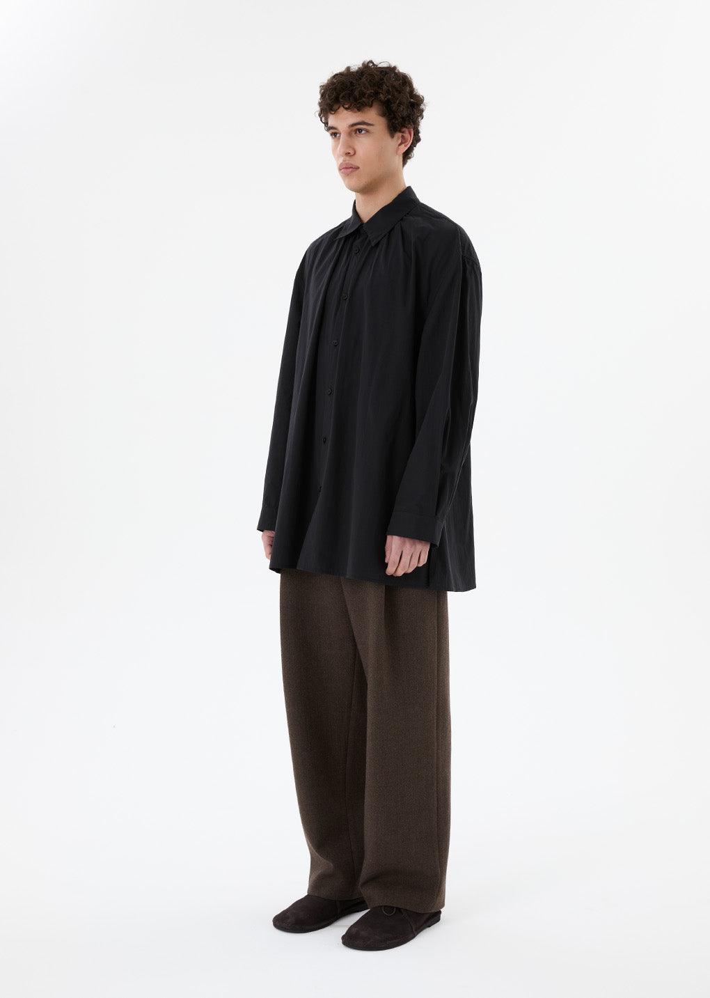 neck shirring oversized shirts, black