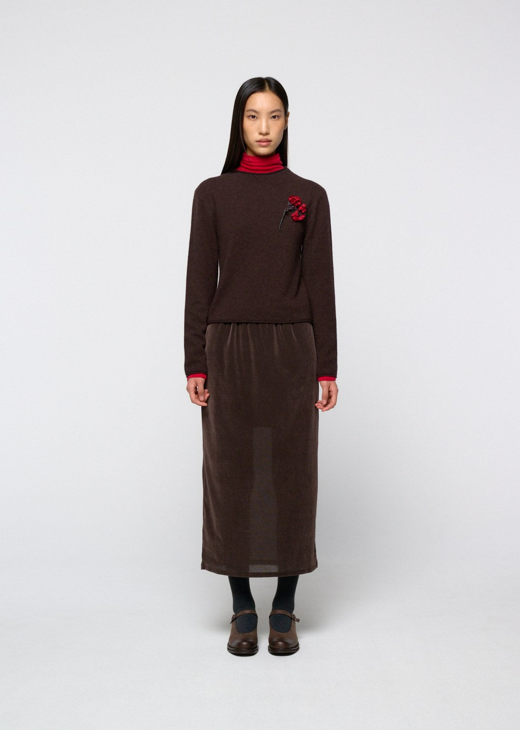 cashmere half neck knit top, brown hover