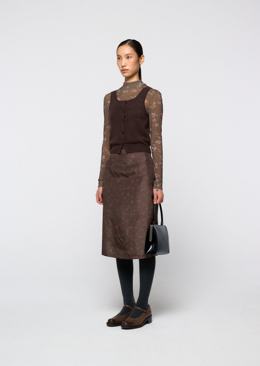 cashmere button up u-neck vest, brown