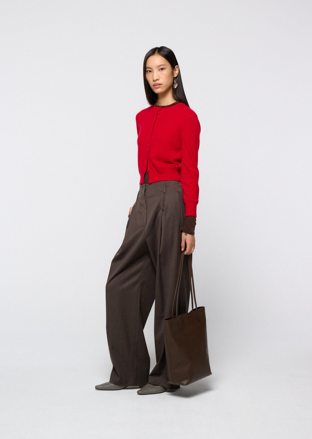 cashmere crewneck cardigan, red
