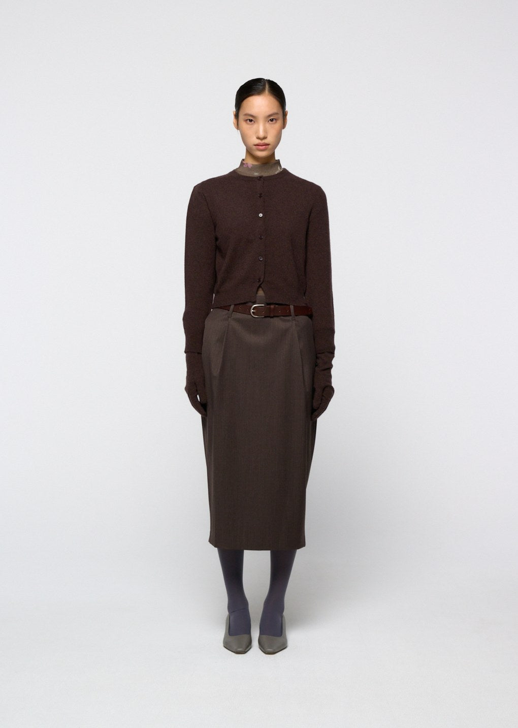 cashmere crewneck cardigan, brown hover