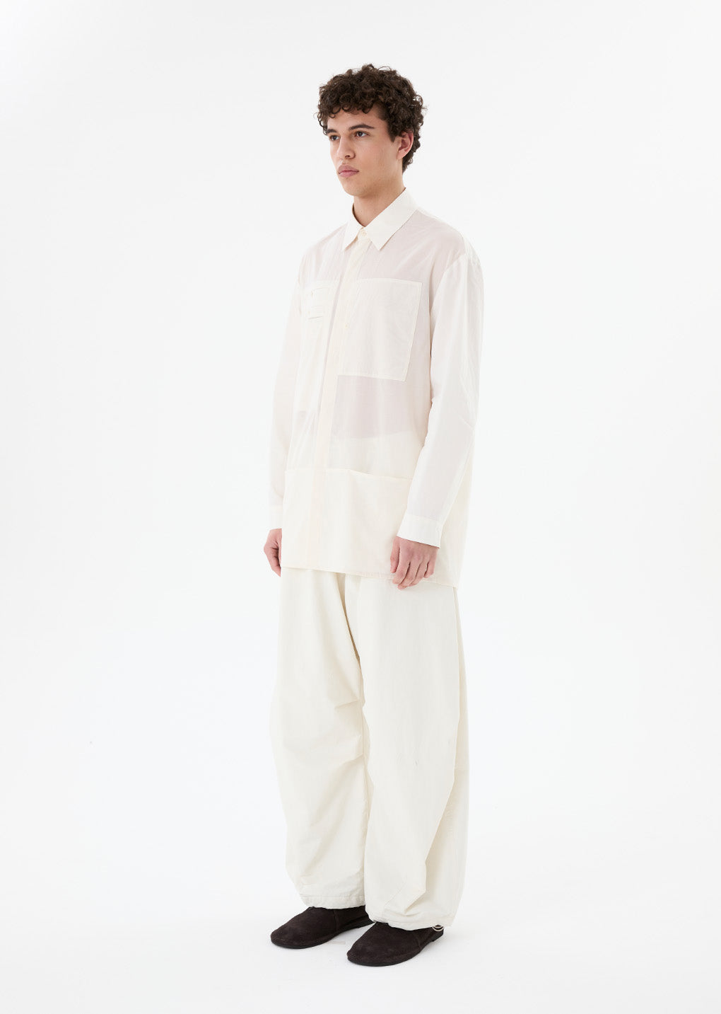 drawstring wide fatigue pants, ecru