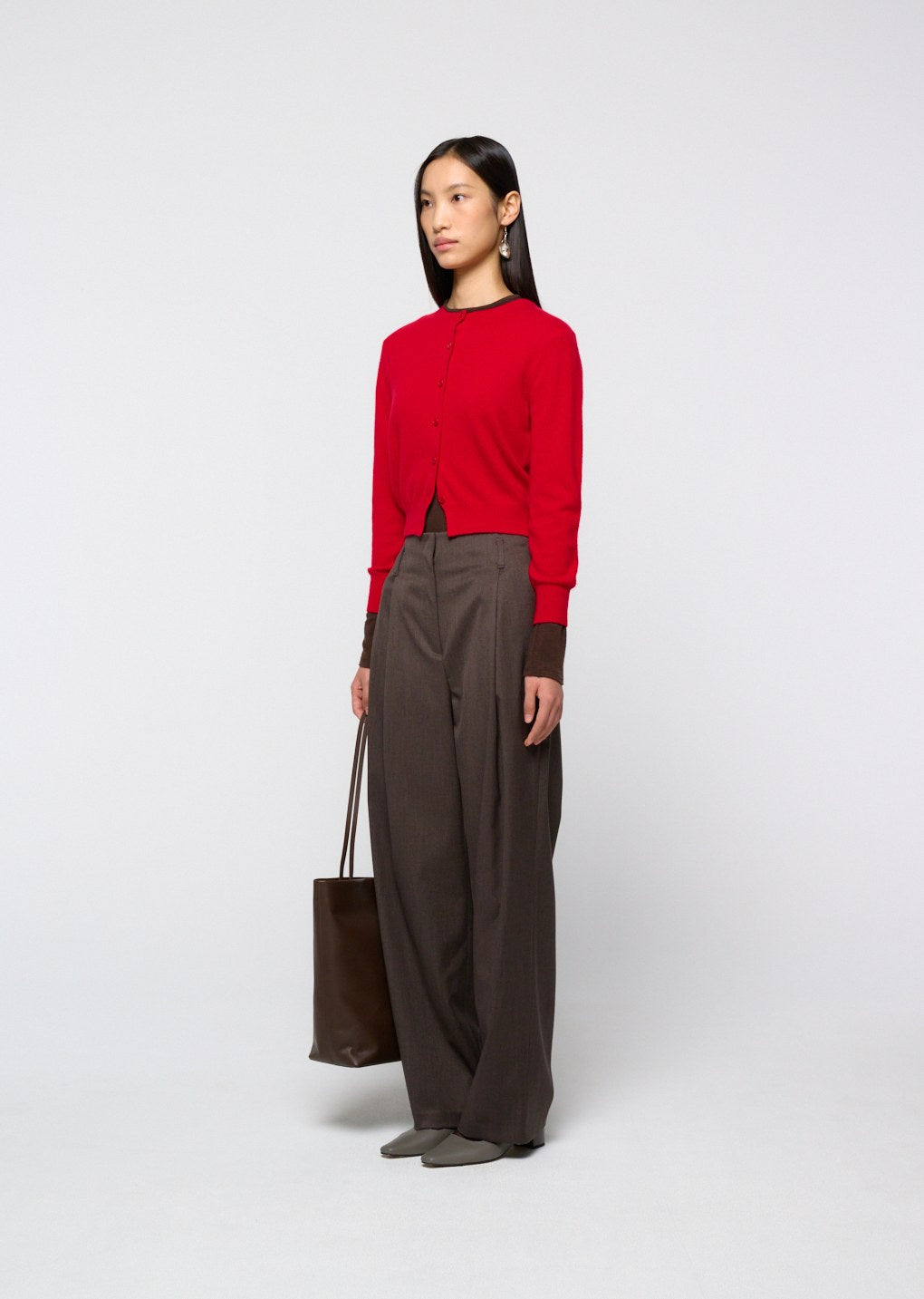 cashmere crewneck cardigan, red
