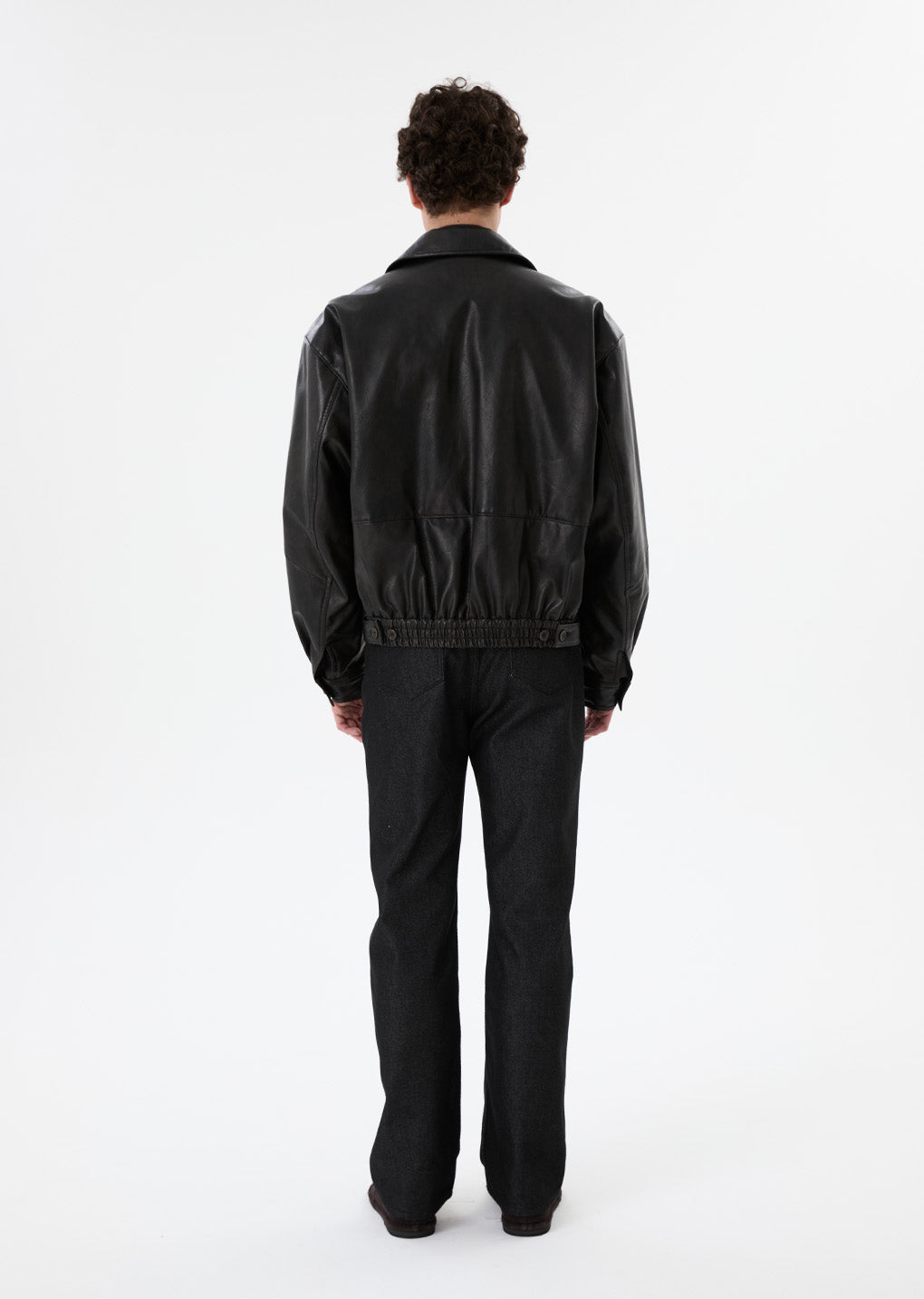 synthetic leather blouson, black