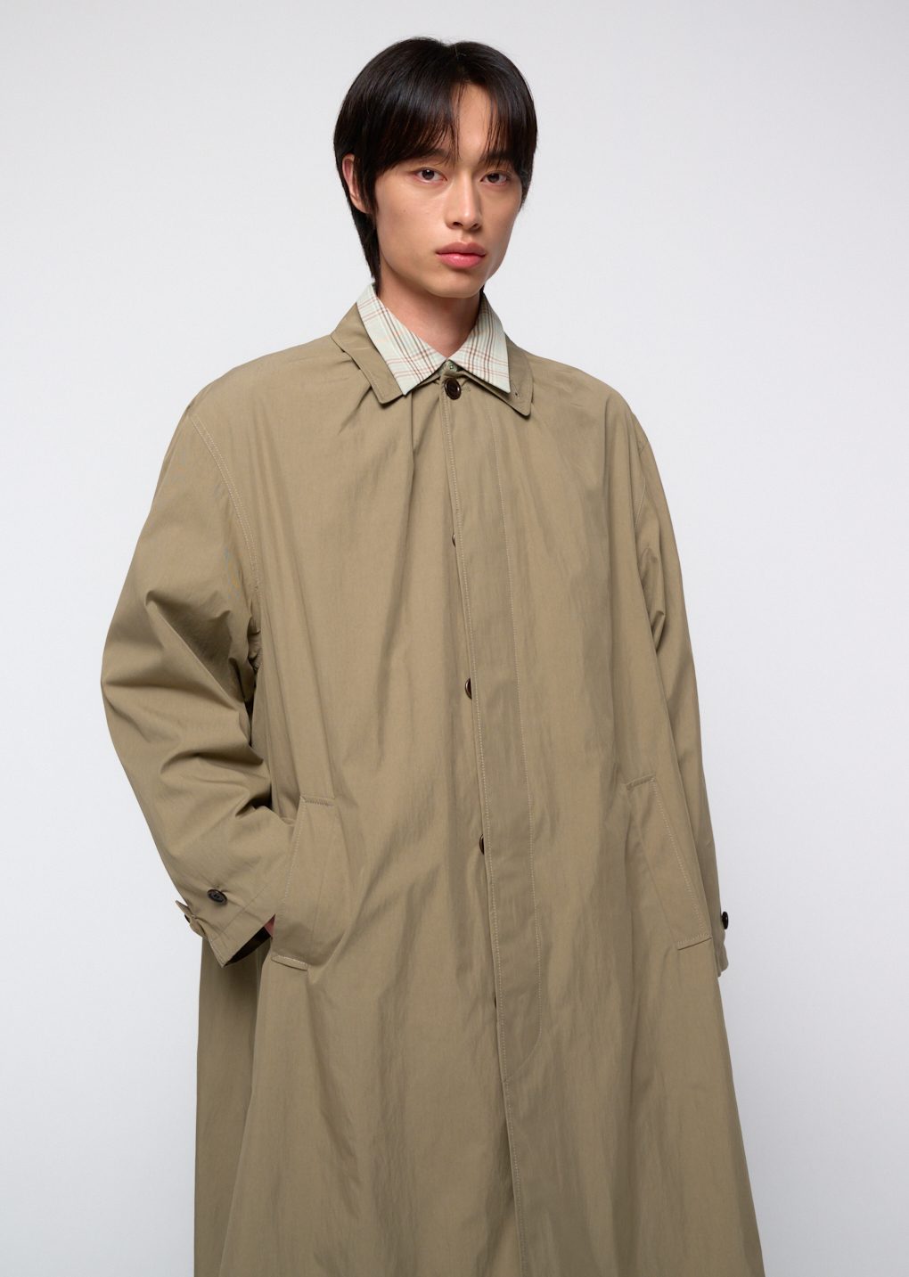 cotton nylon shirring coat, khaki