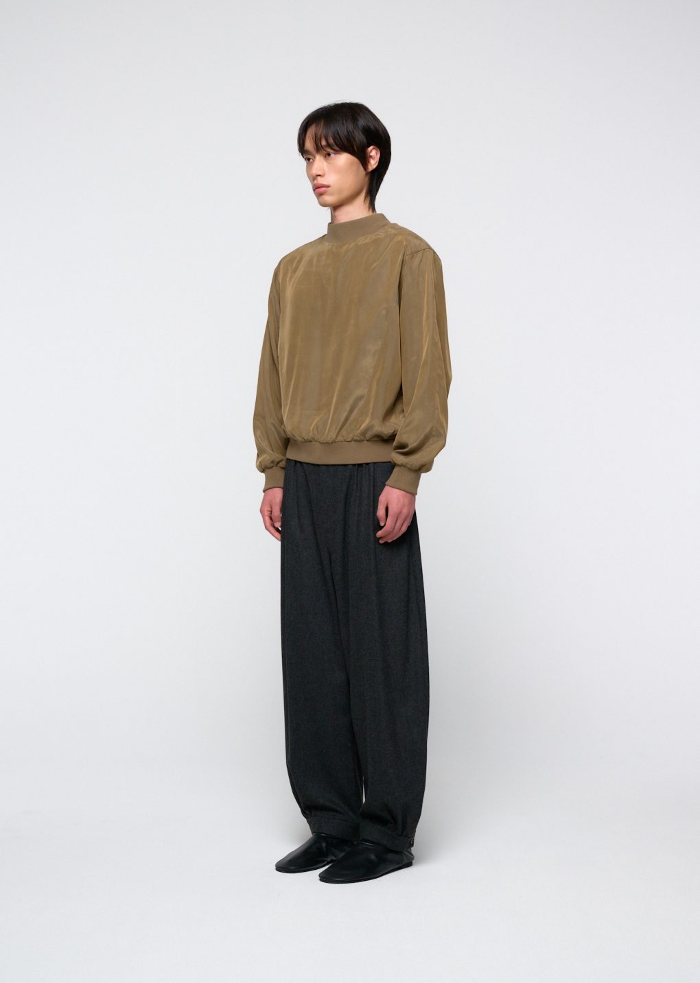 cupro ribbed pullover, khaki