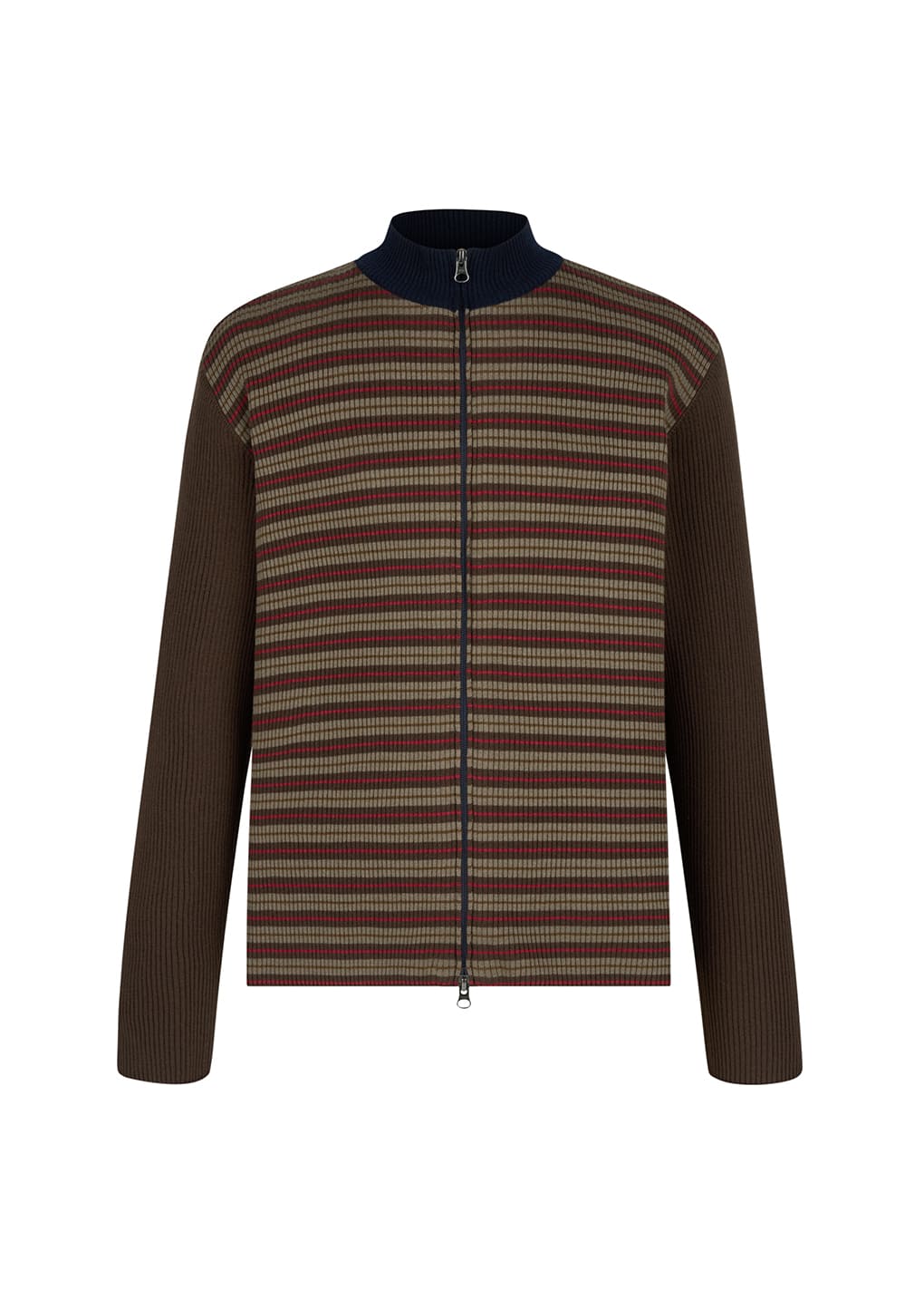 stripe zip up cardigan, brown