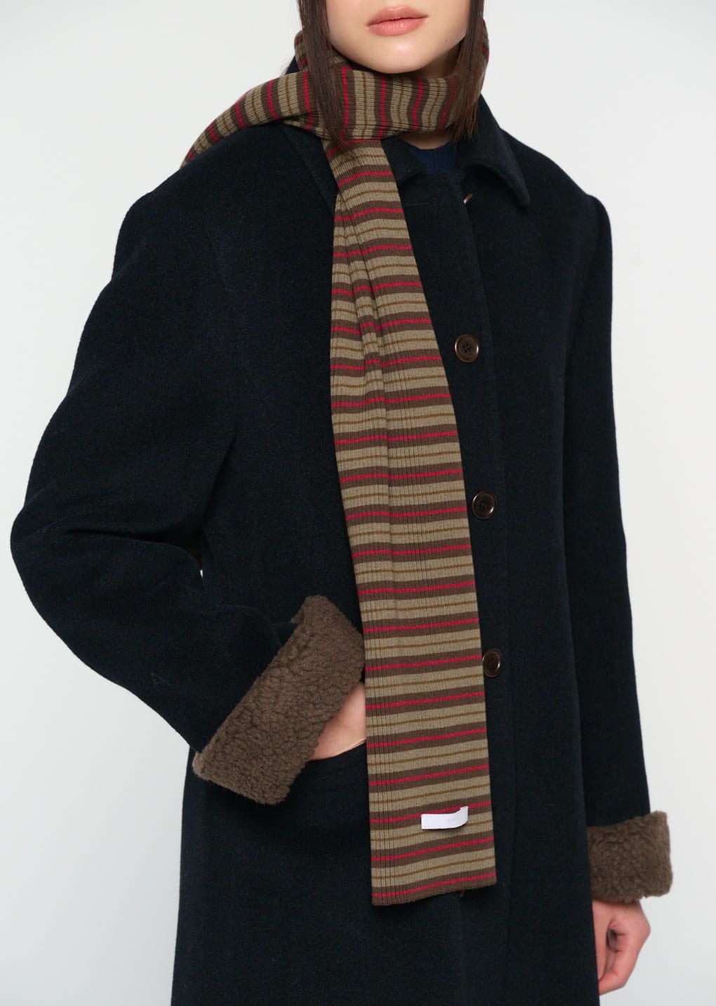 stripe knit scarf, brown hover