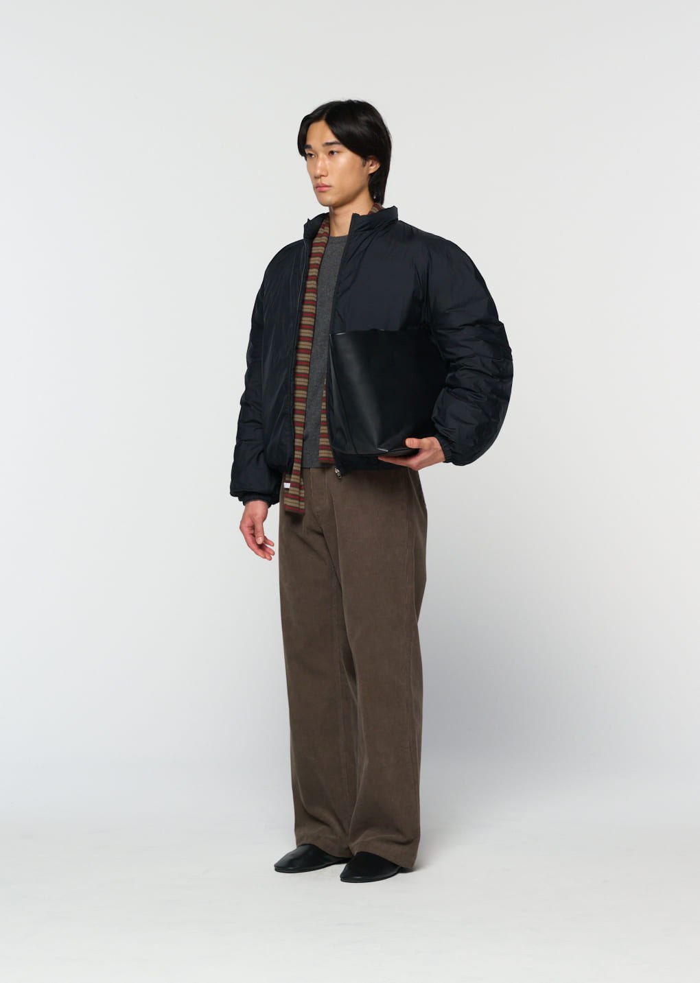 stripe knit scarf, brown