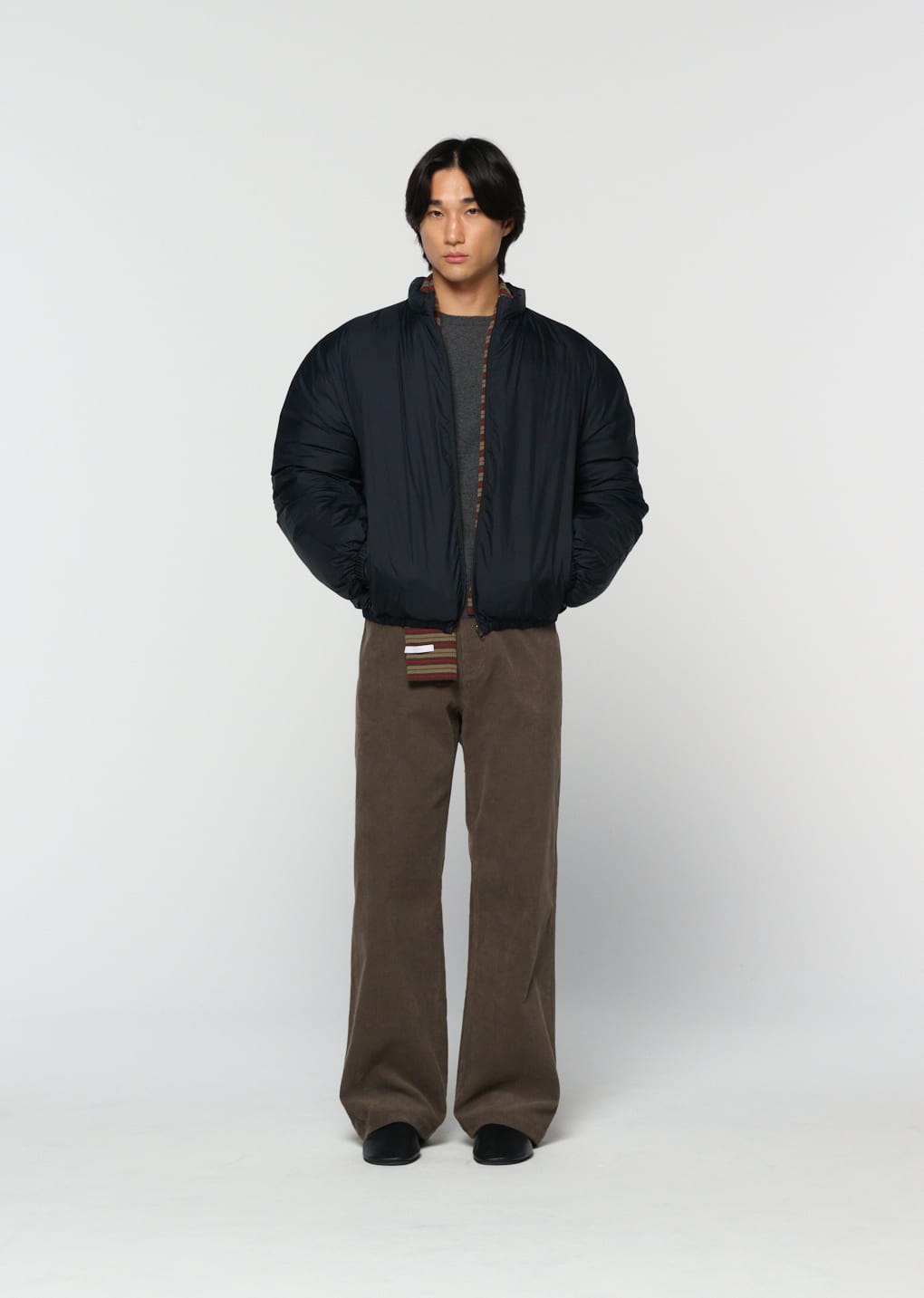 stripe knit scarf, brown