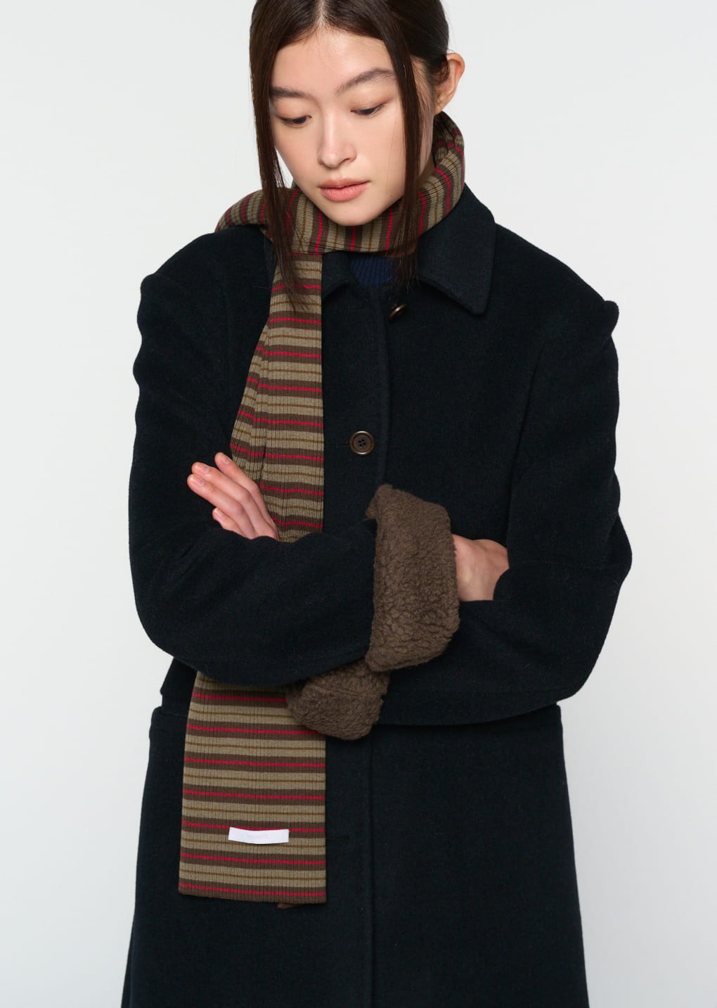 stripe knit scarf, brown