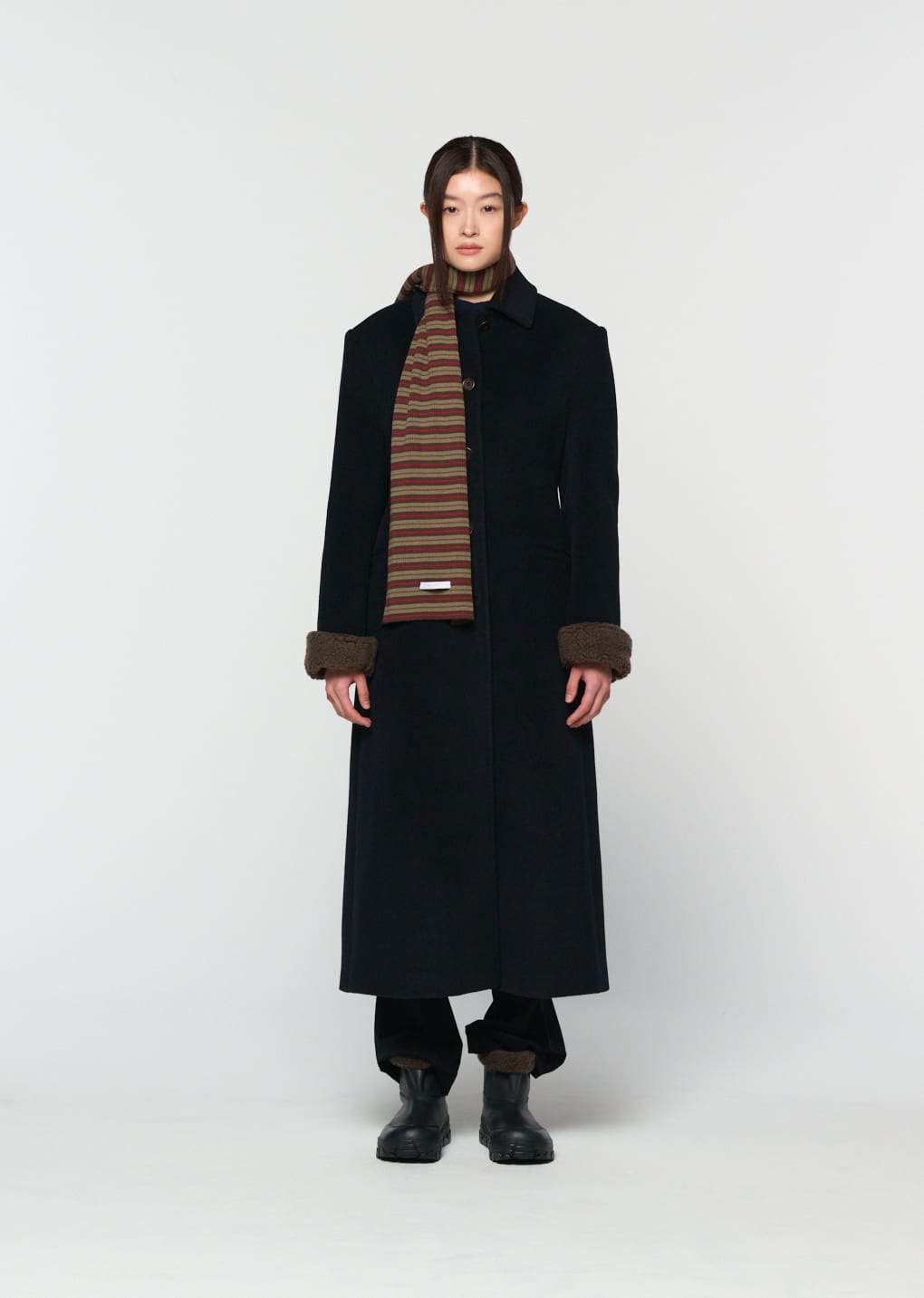 stripe knit scarf, brown