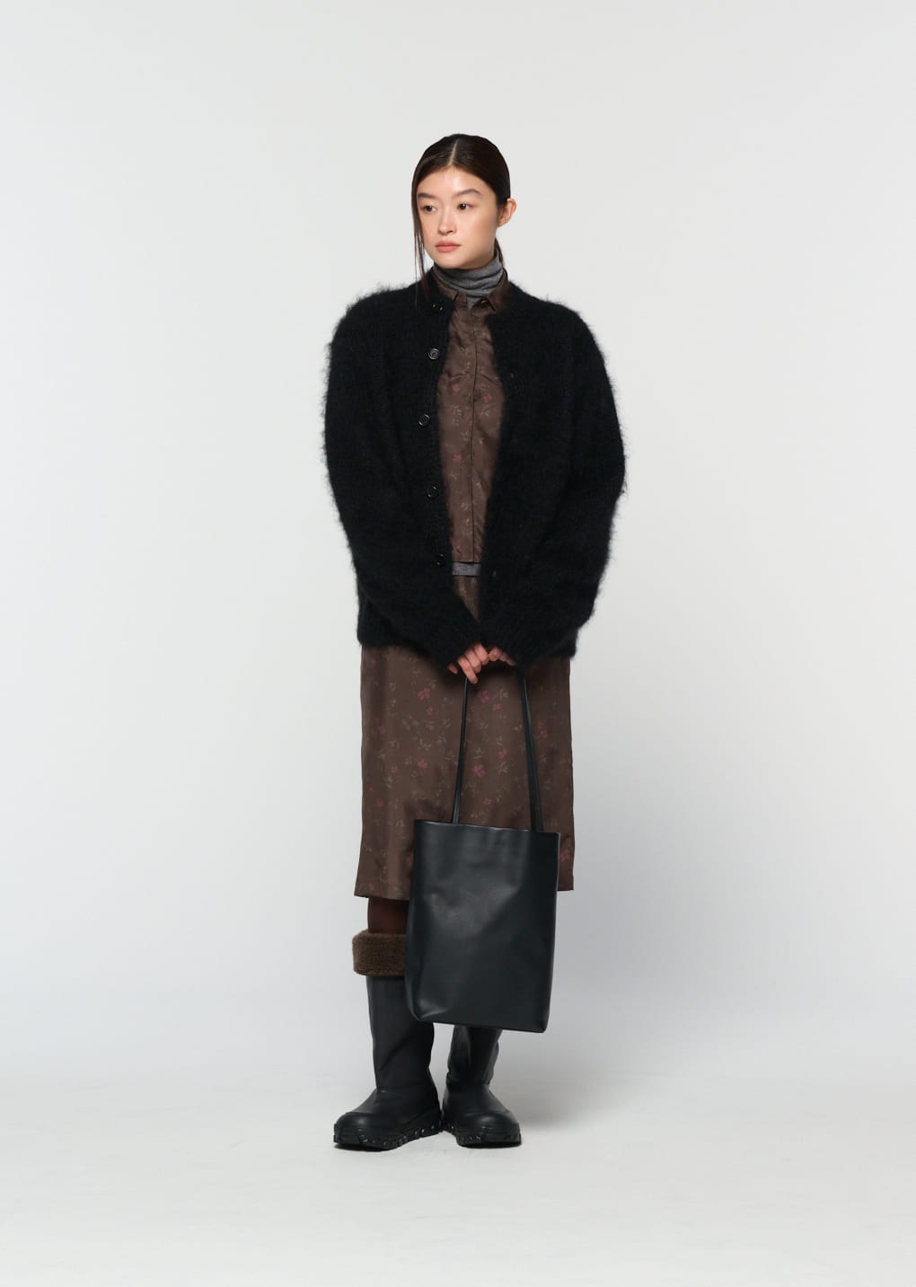 men's mohair bulky cardigan, black