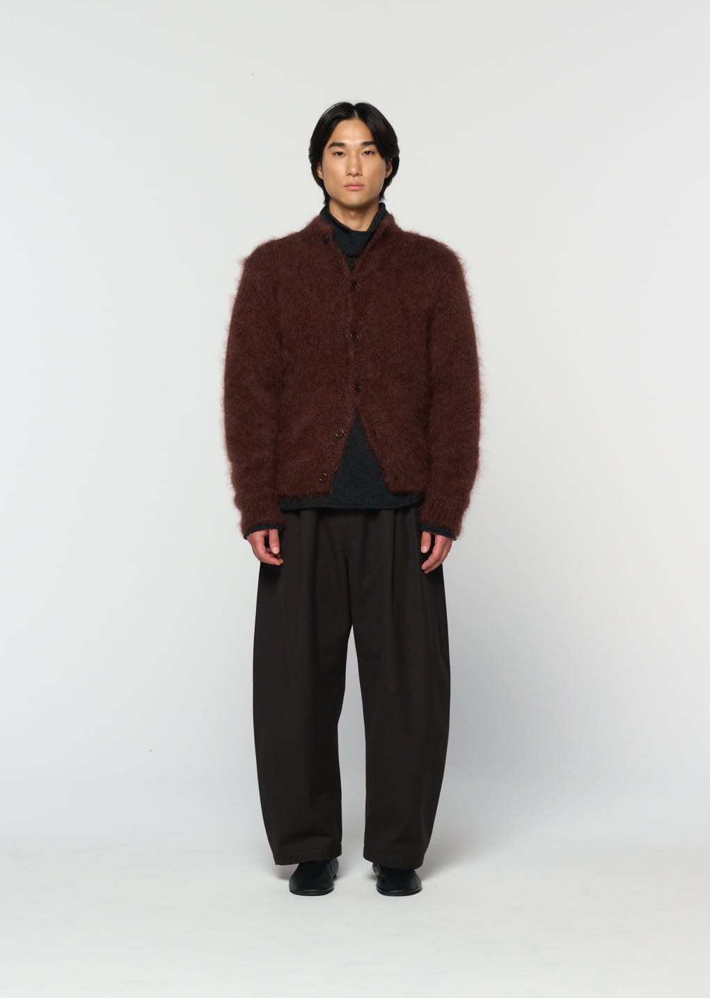 men's mohair bulky cardigan, brown hover