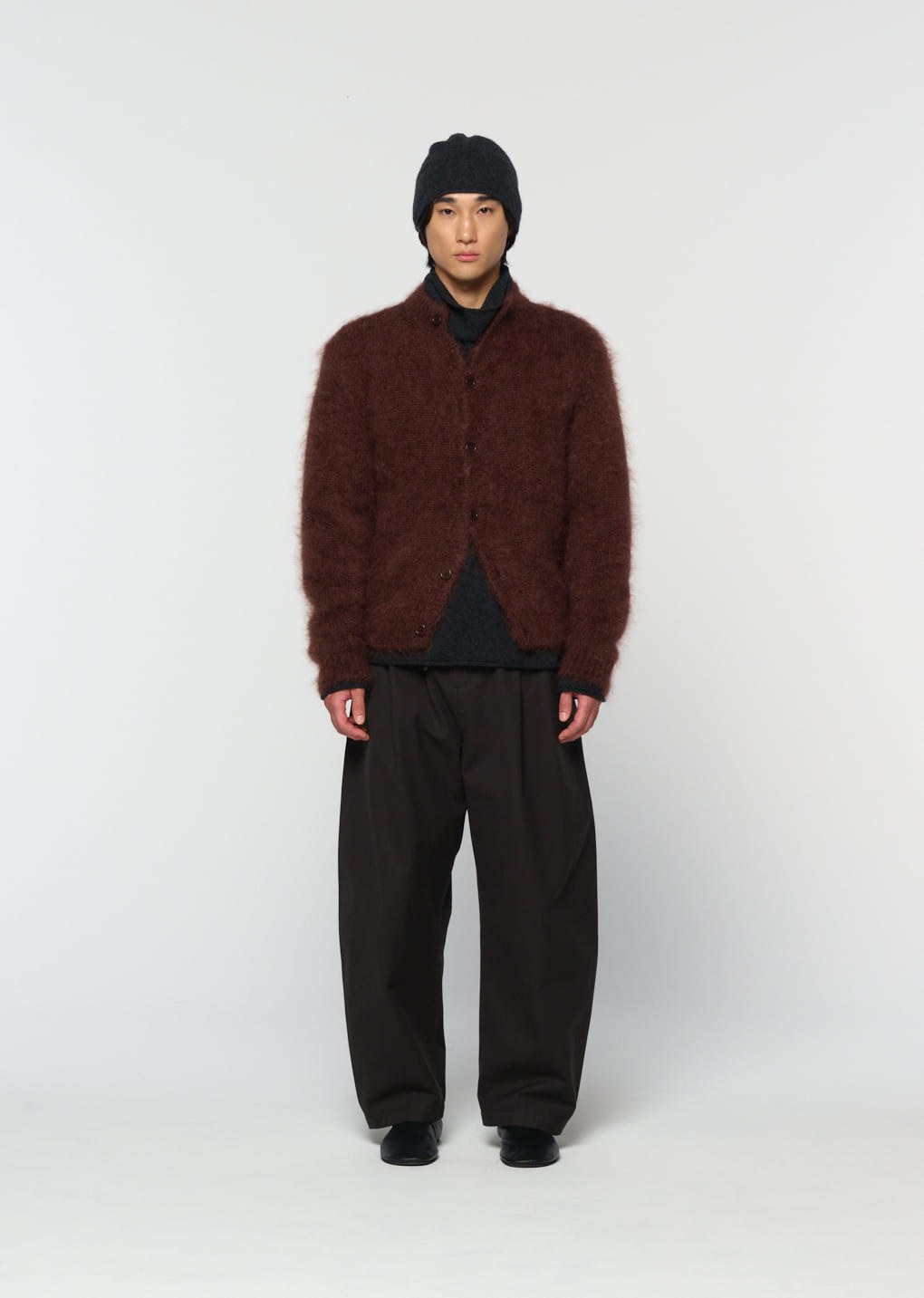 men's mohair bulky cardigan, brown