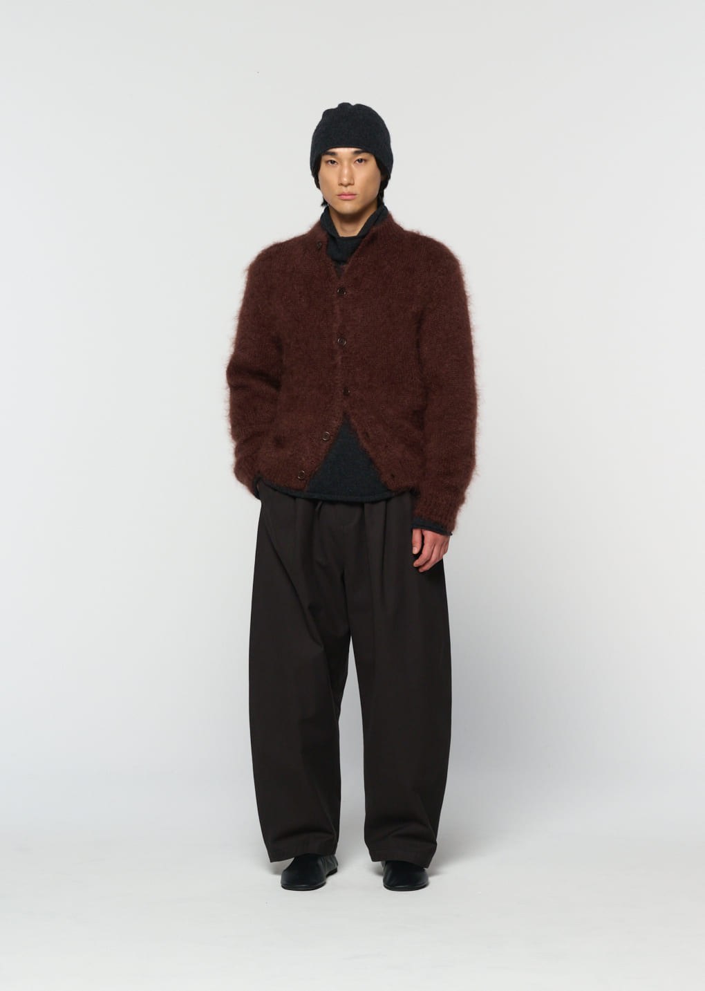 men's mohair bulky cardigan, brown