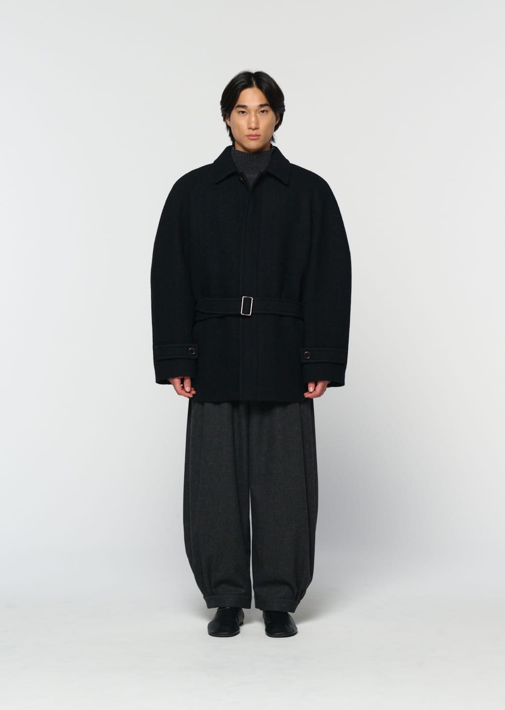 belted mid coat, black hover