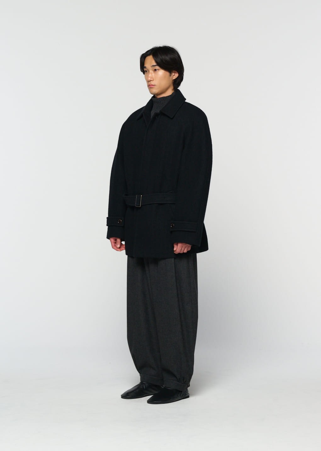 belted mid coat, black