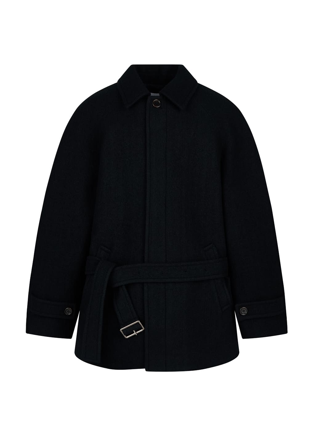 belted mid coat, black