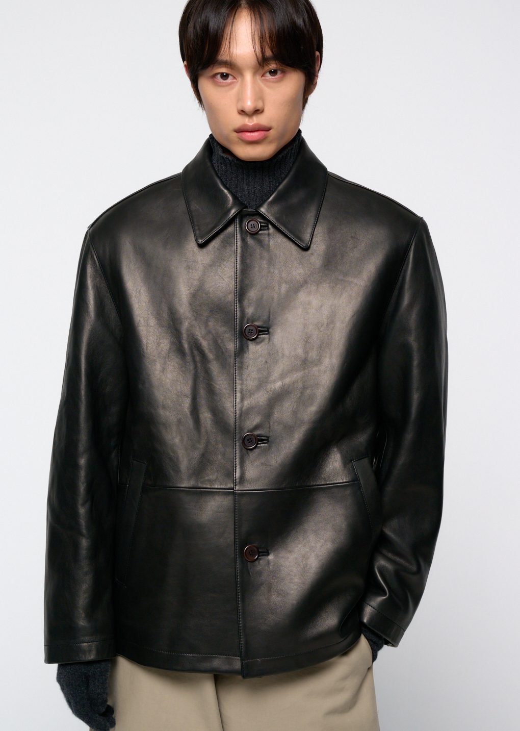 lambskin mid jacket, black