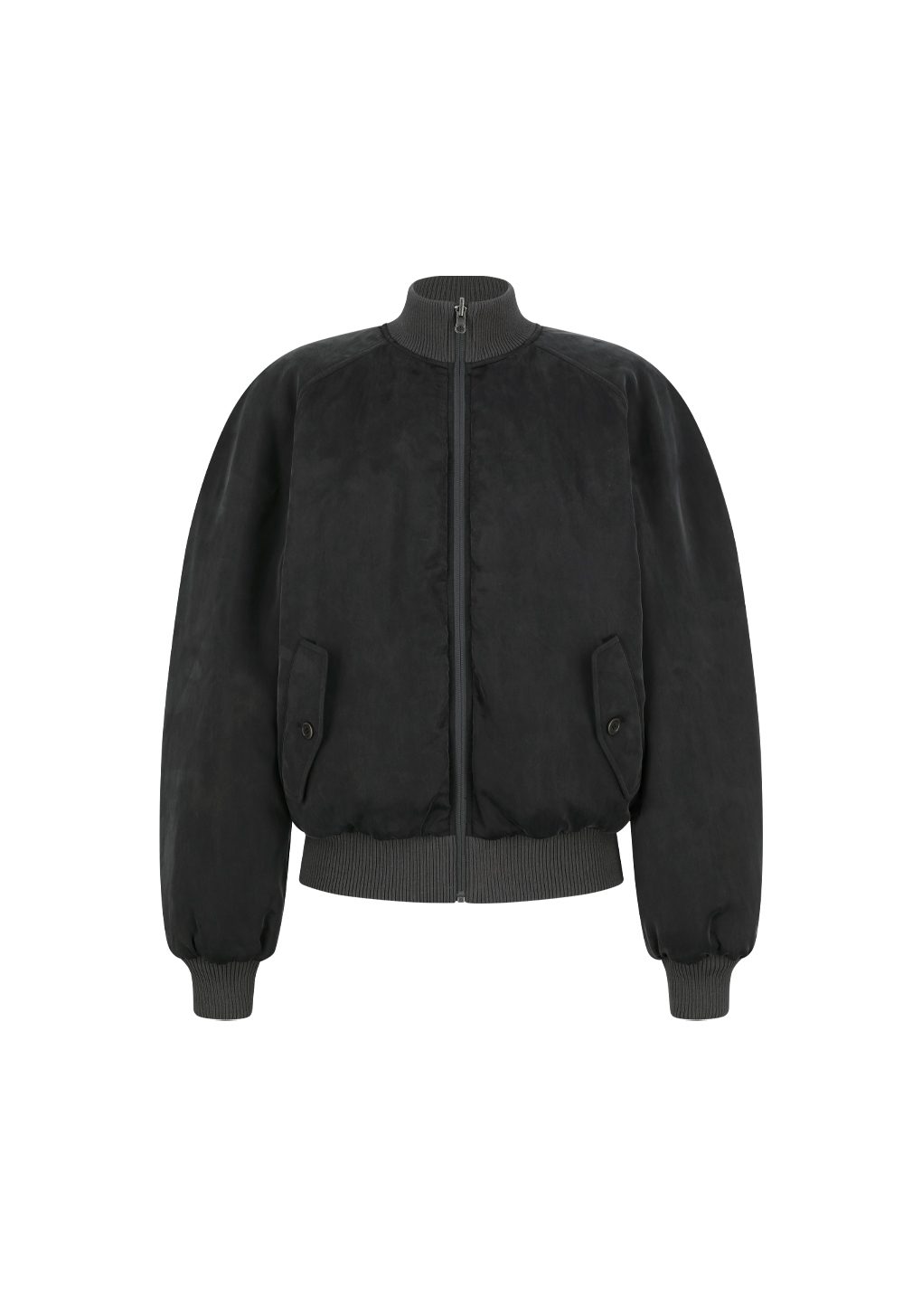 ribbed silky blouson, black
