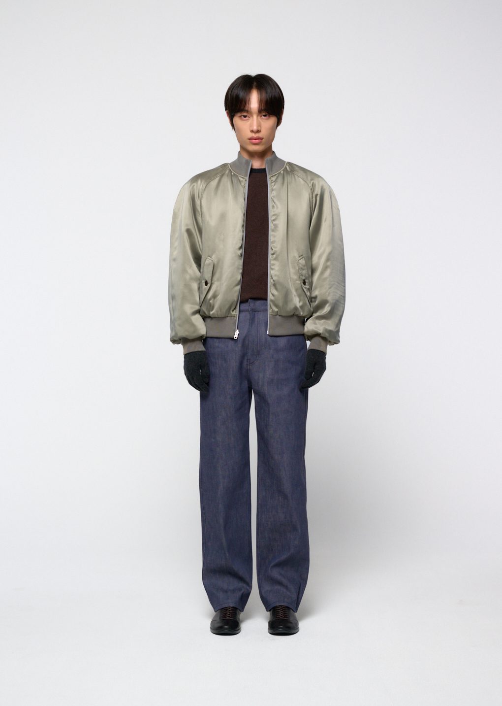 ribbed silky blouson, khaki