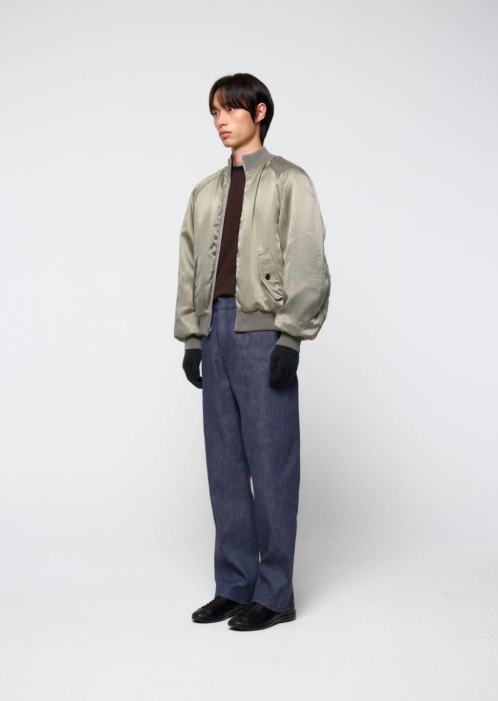 ribbed silky blouson, khaki