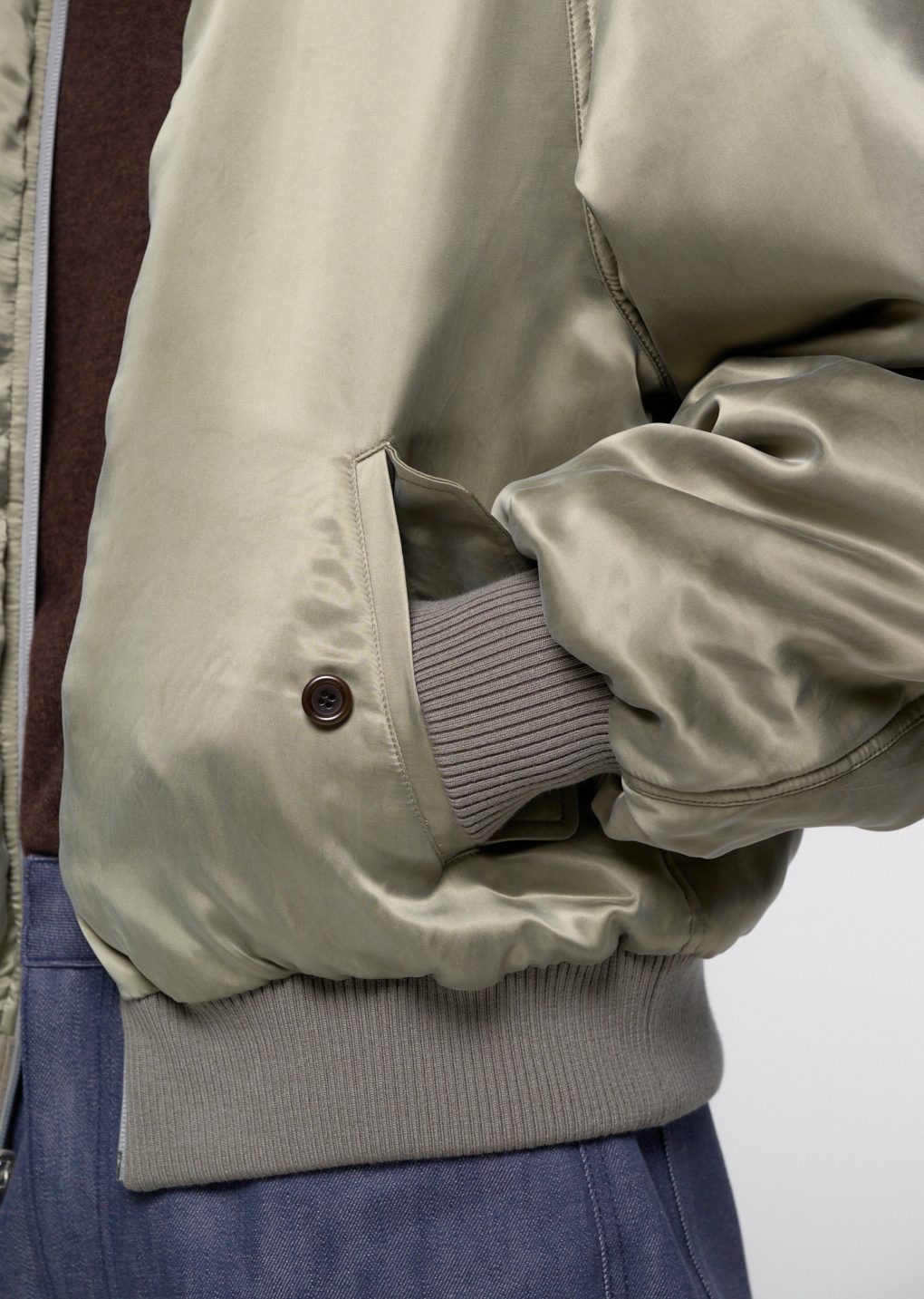 ribbed silky blouson, khaki