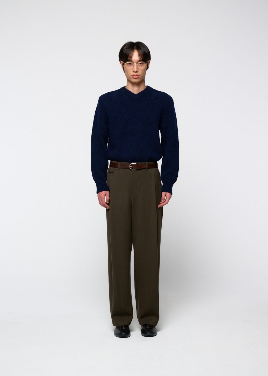tapered wool pants, brown