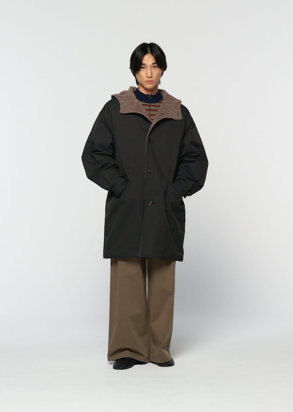 padded shearling parka, black