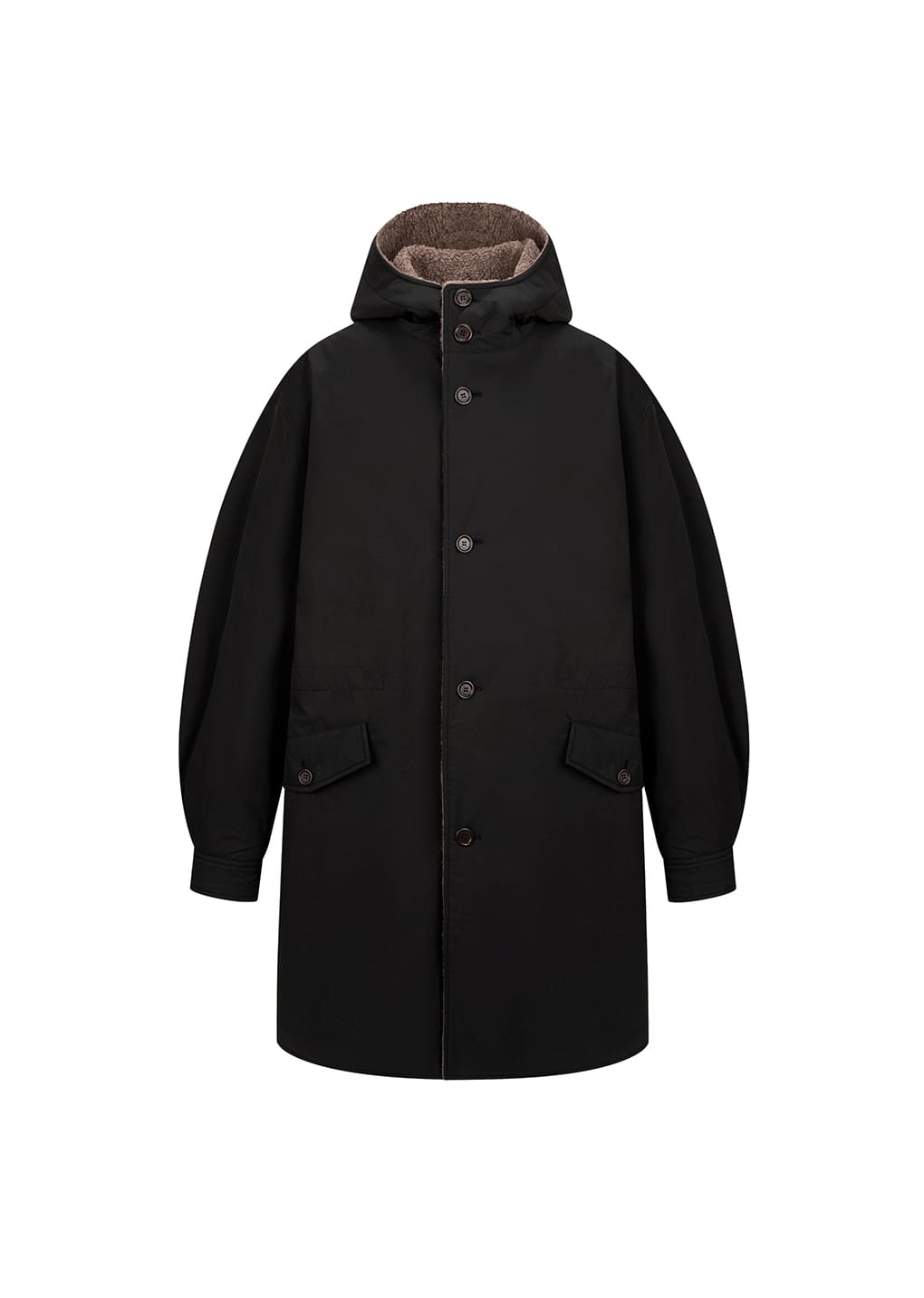padded shearling parka, black