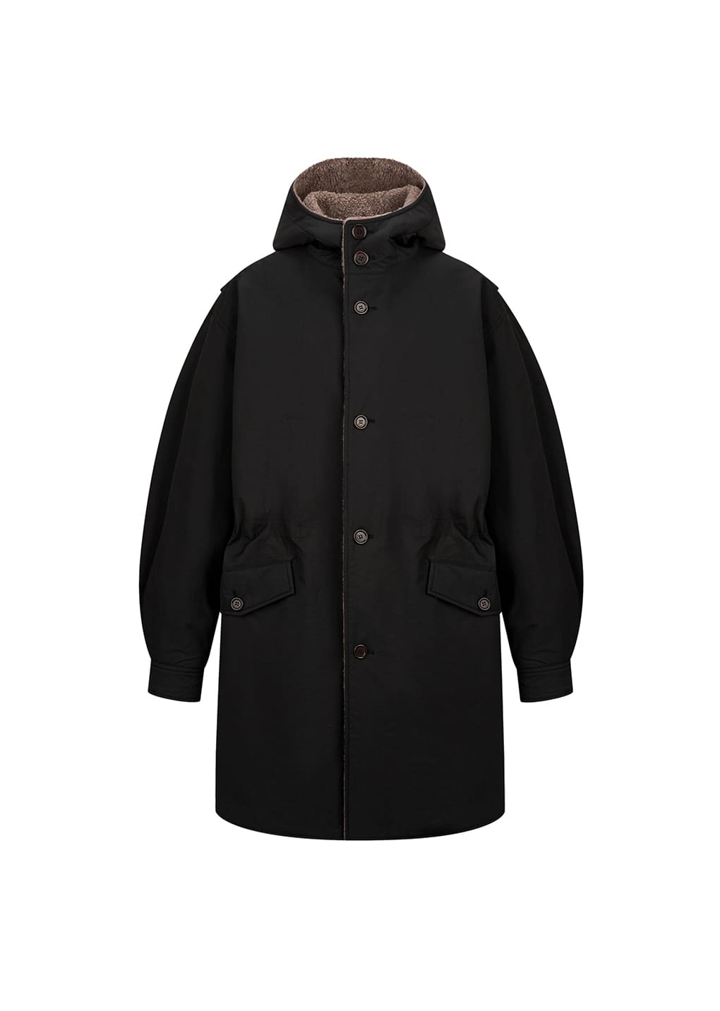 padded shearling parka, black