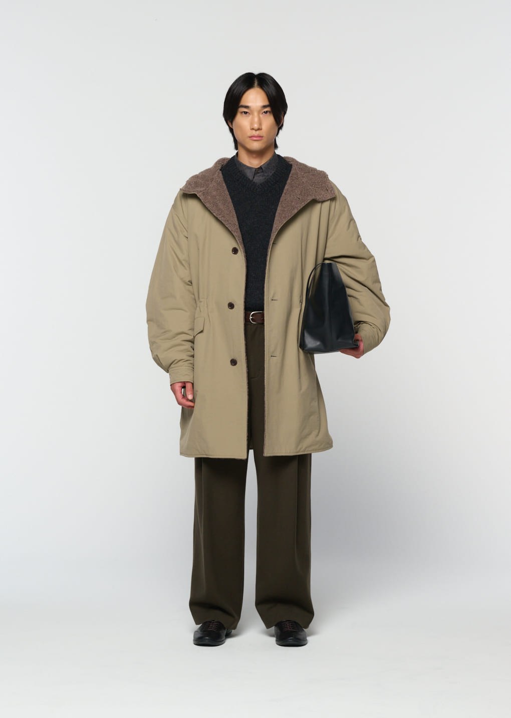 padded shearling parka, khaki hover