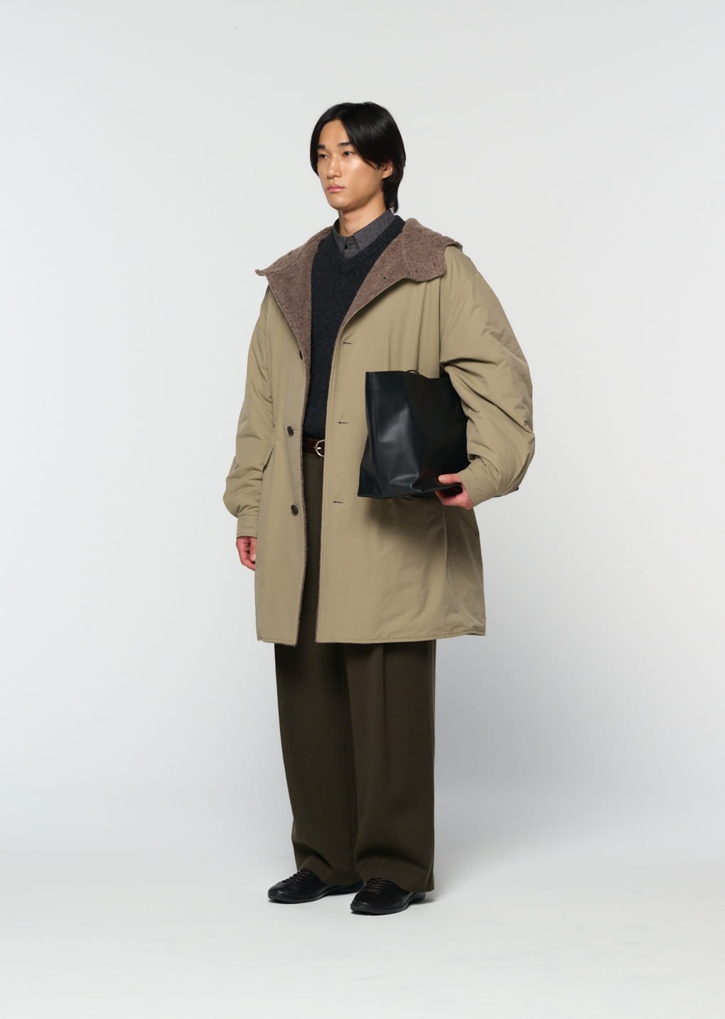 padded shearling parka, khaki