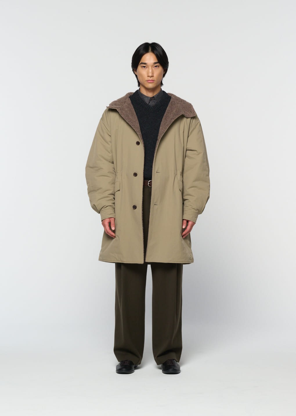padded shearling parka, khaki