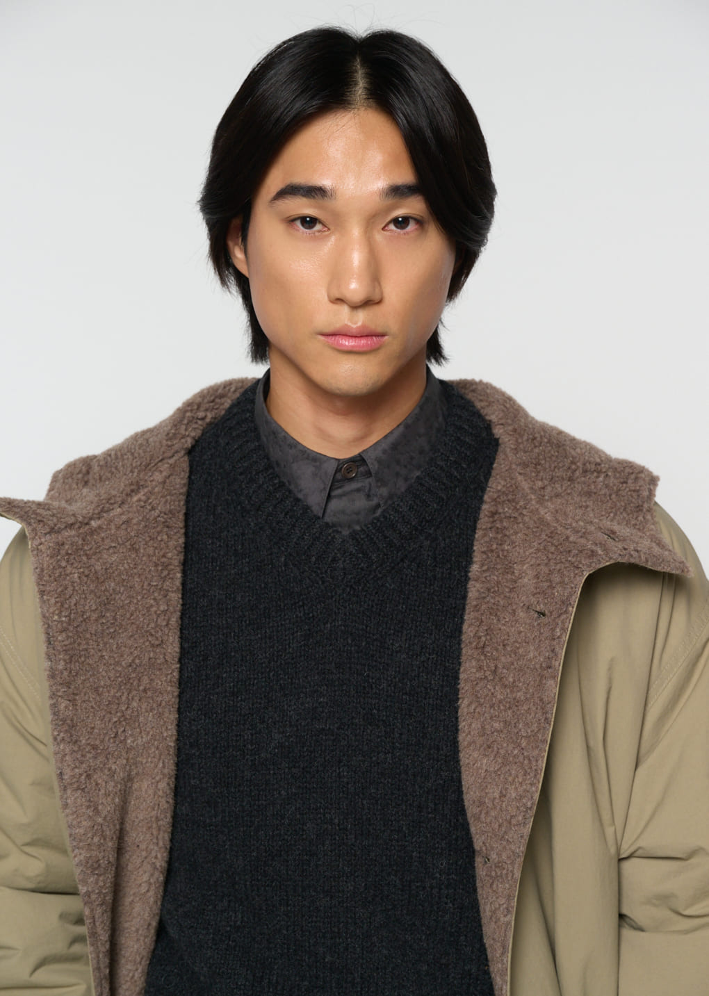 padded shearling parka, khaki