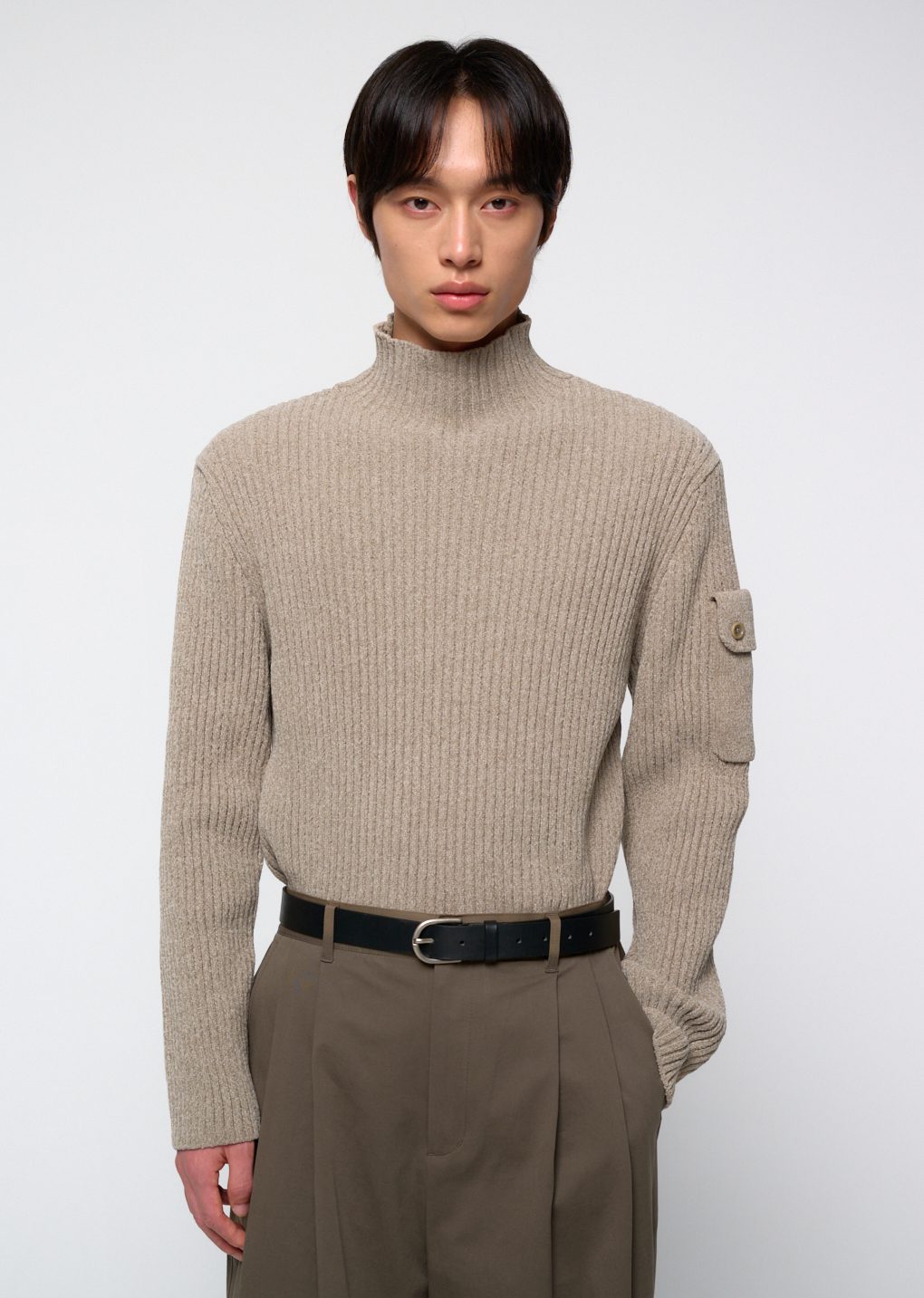 ribbed velvet knit top, beige