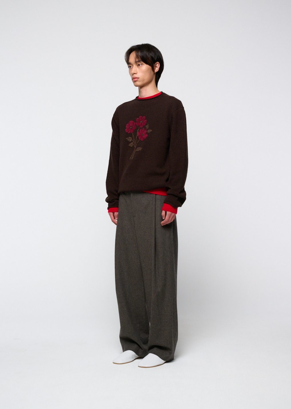flower jacquard knit top, brown