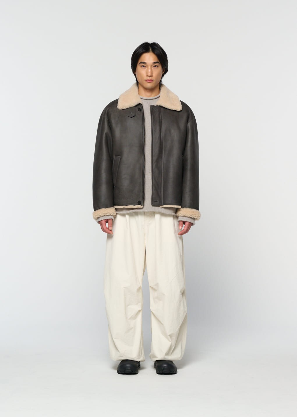 lambskin shearling jumper, khaki hover