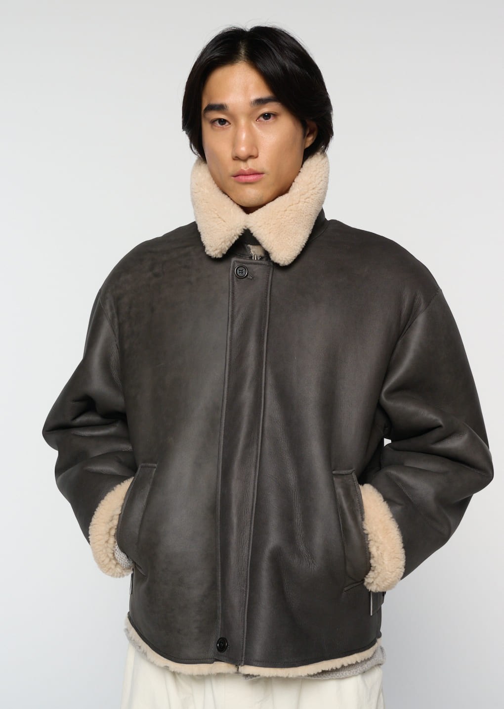 lambskin shearling jumper, khaki