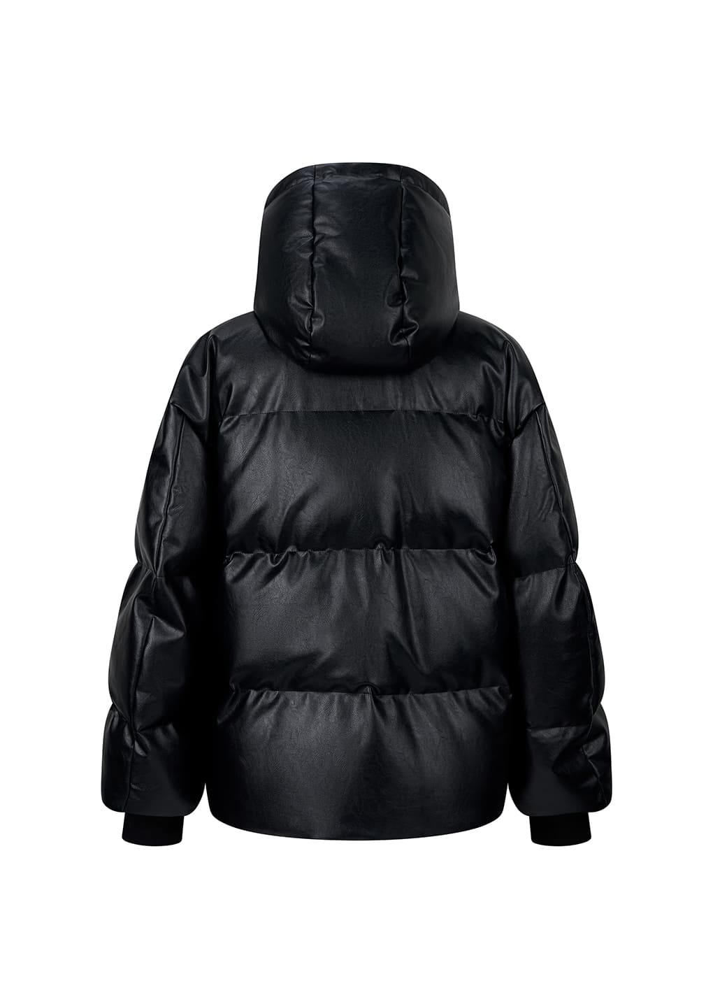 synthetic leather mid puffer, black