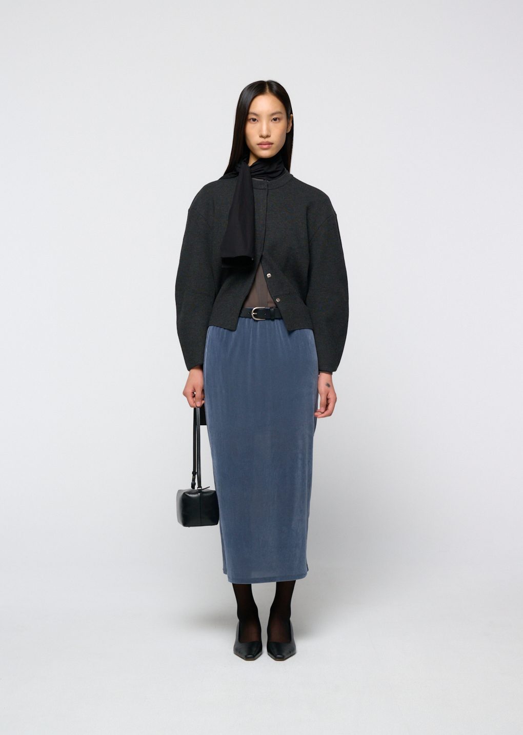 rounded sleeve cardigan, charcoal