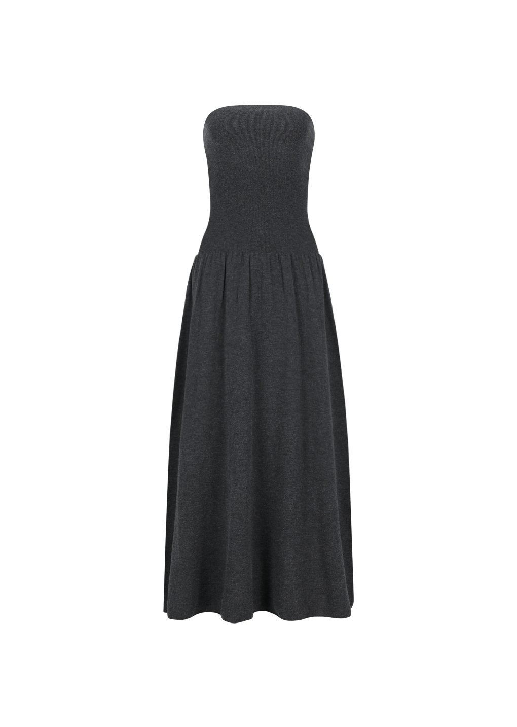 ribbed shirring knit maxi dress, charcoal