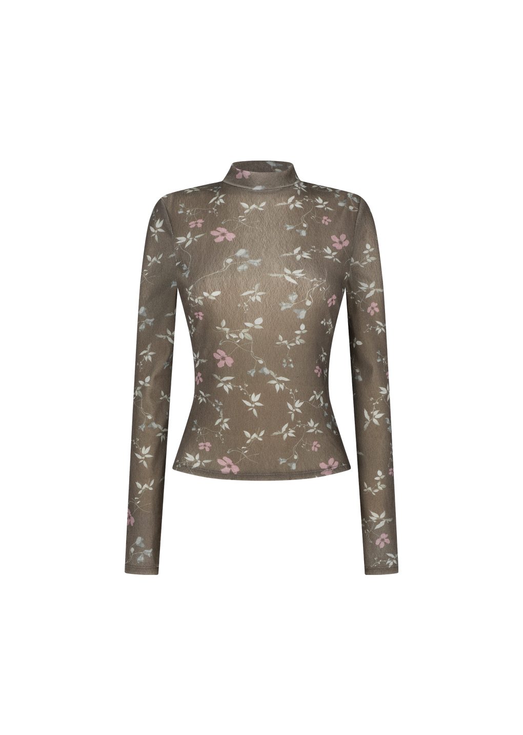 floral mock neck top, brown