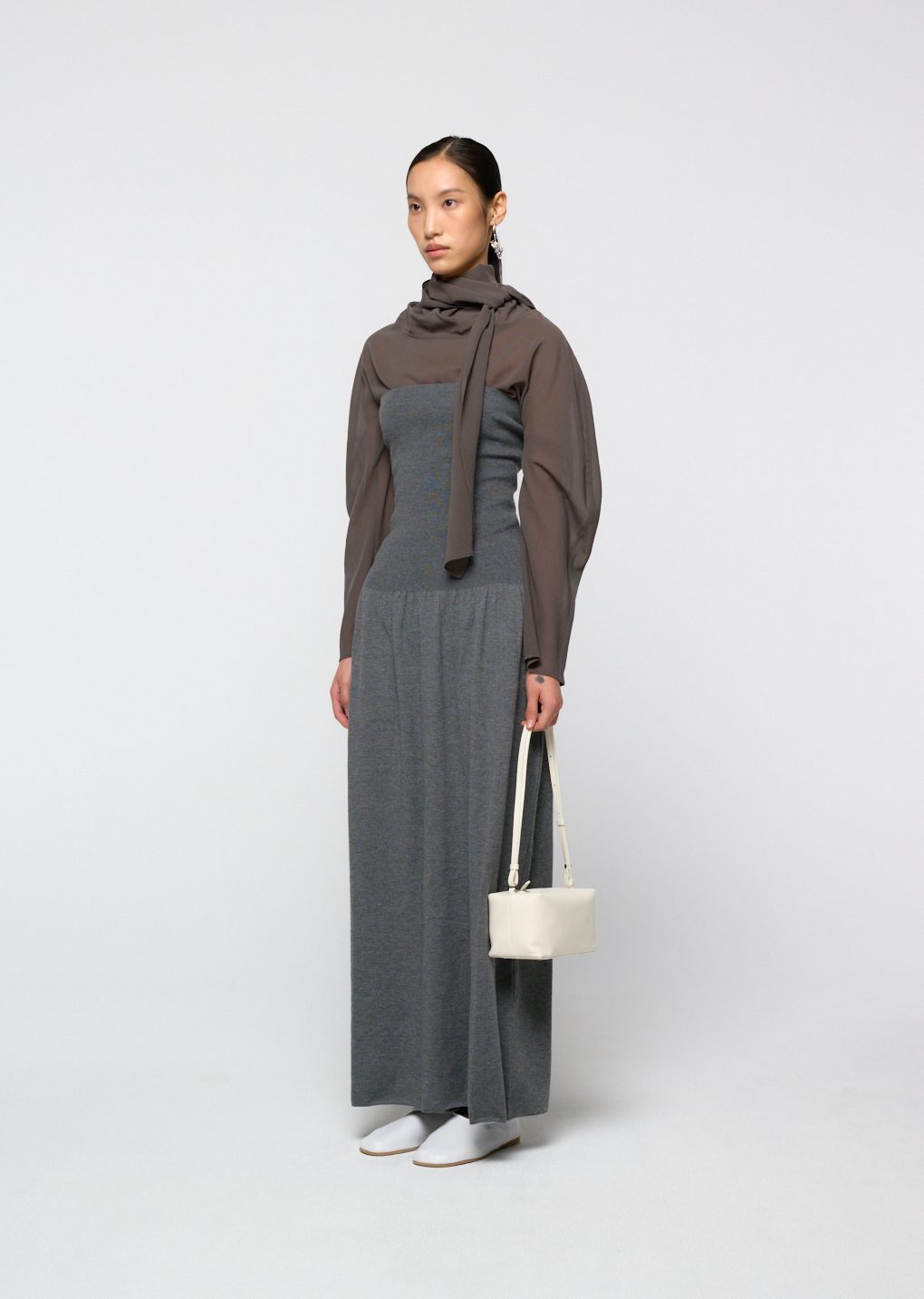sheer cotton scarf top, grey