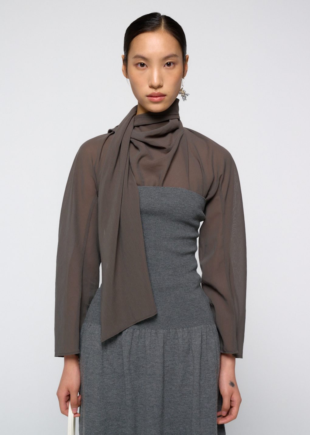 sheer cotton scarf top, grey