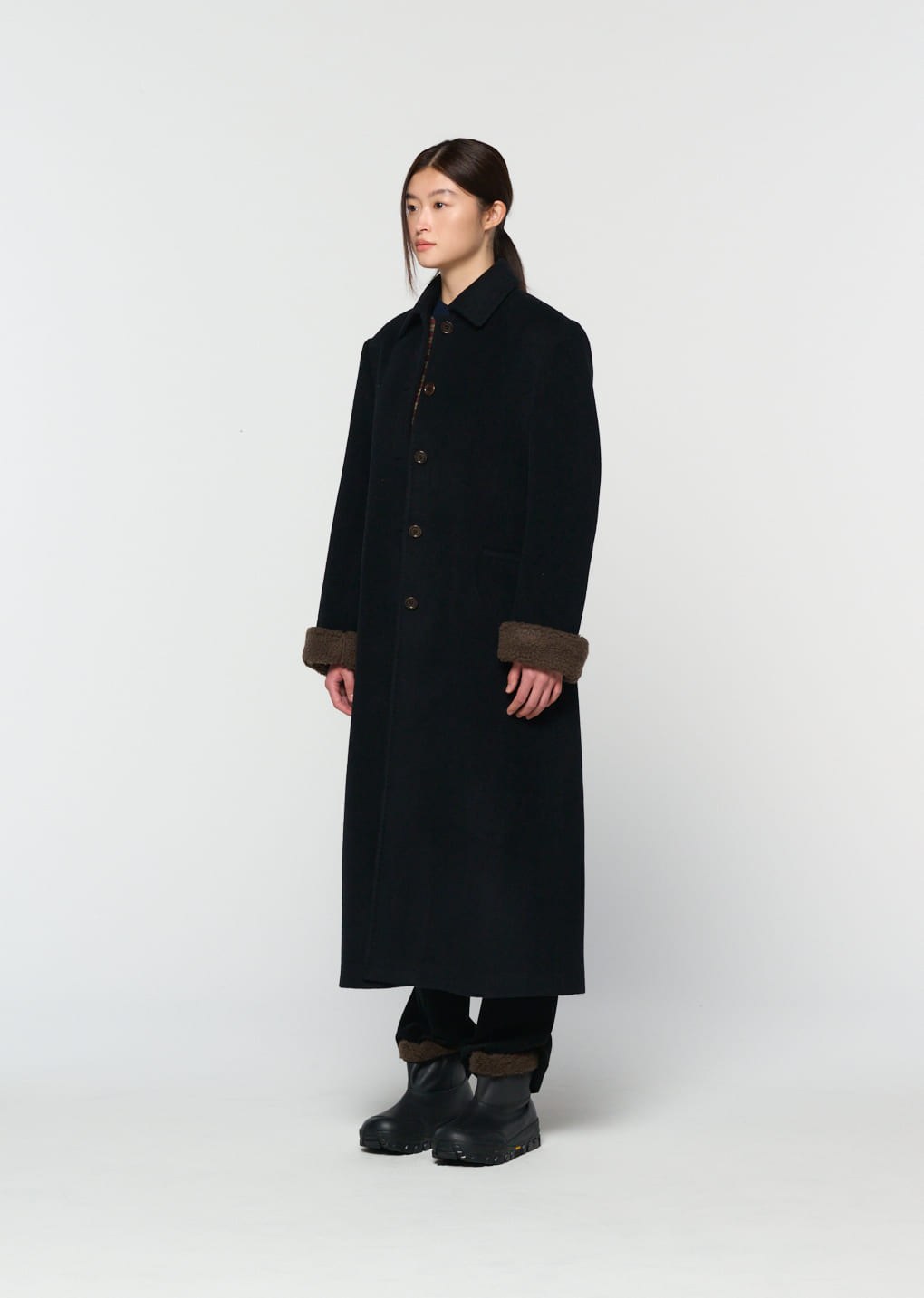 single maxi long coat, black