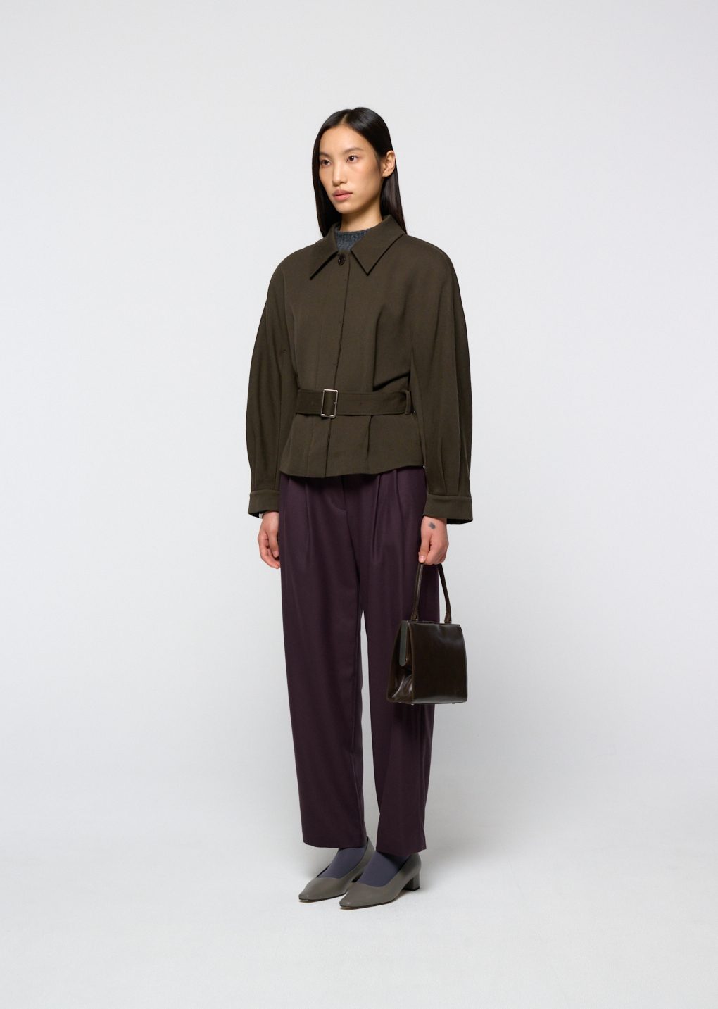 belted wool jacket, brown